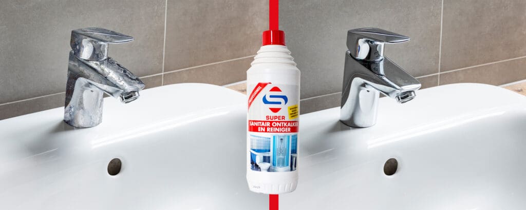 Before and after removing scale from tap